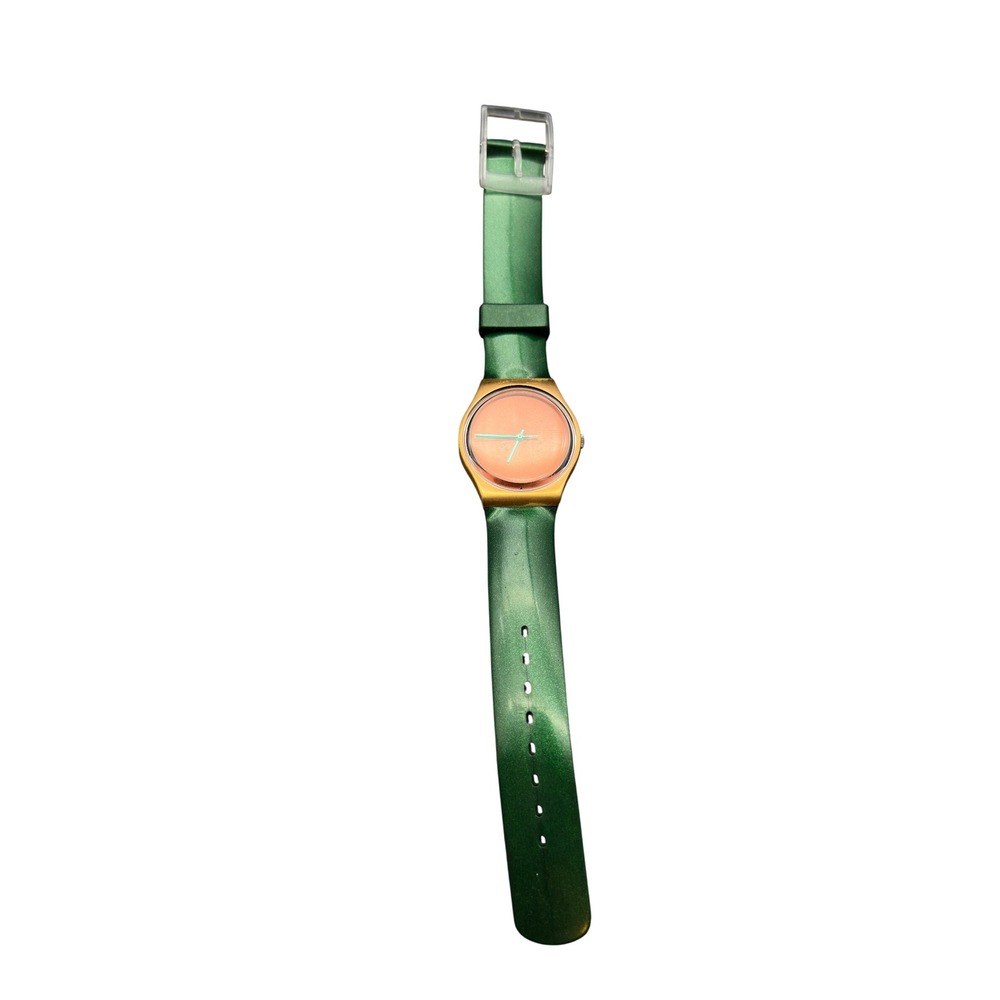 Swatch Swiss Watch Gold Tone Case Copper Dial Green Strap Bonaparte 80s 90s KC